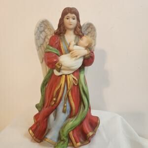 Home Interiors 1432 Angel Holding Baby Figurine Christmas 7" Porcelain Sri Lanka